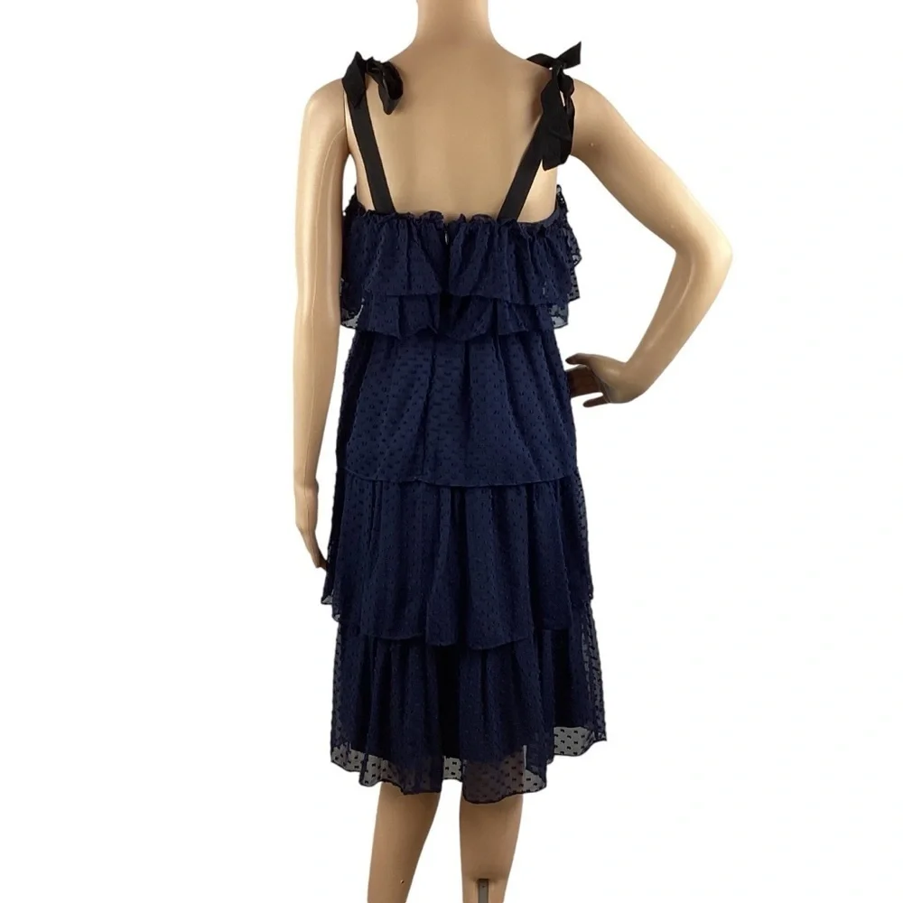 J.Crew Tiered Swiss Dot Tie Shoulder Dress Size 0 Blue